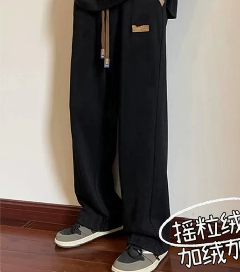 裤加绒 加厚裤子黑色男秋冬季直筒高街vib...