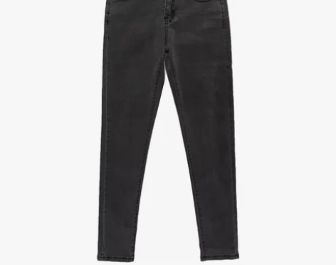 【裤·裙】烟灰色牛仔裤女高腰加绒修身显瘦显...