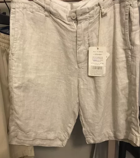 男士steven休闲6分短裤，麻料31码，...