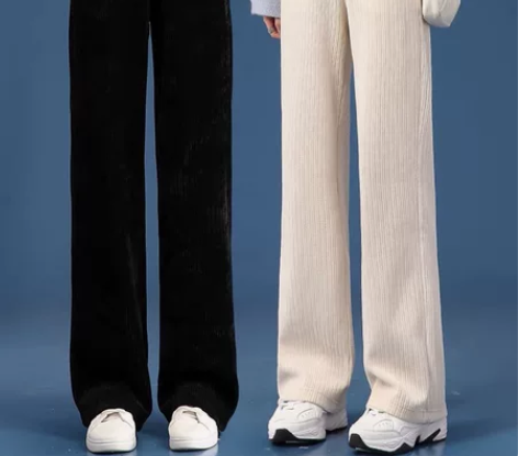 灯芯绒直筒阔腿裤，黑色，L码，上身显腿直腿...