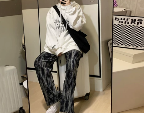 阔腿裤 女春秋宽松直筒显瘦高腰垂感秋冬黑色...