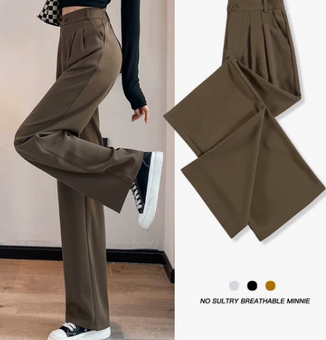 阔腿裤 阔腿裤长裤卡其色冰丝女夏季薄款高腰...