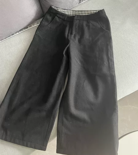 2022年冬季新款女裤加厚毛呢高腰阔腿裤长...