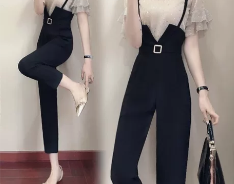 百搭显瘦背带阔腿裤宽松女2022春季显瘦高...