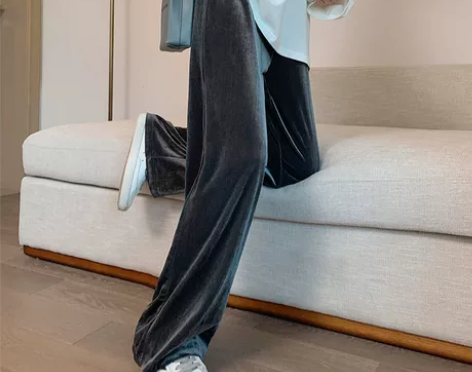 全新L码灰金丝绒阔腿裤，宽松遮肉，仅试穿，...