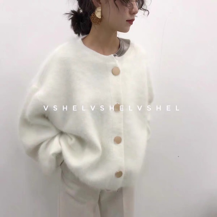 2020秋冬新款水貂绒粉色毛衣外套女慵懒风...