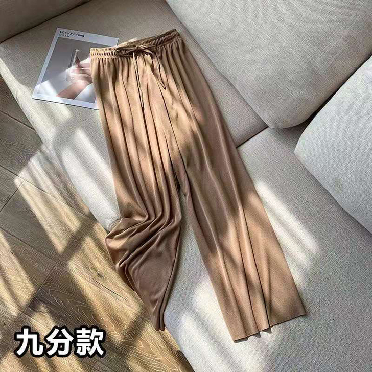 2020女士新款大脚口高腰休闲冰丝裤弹力腰...