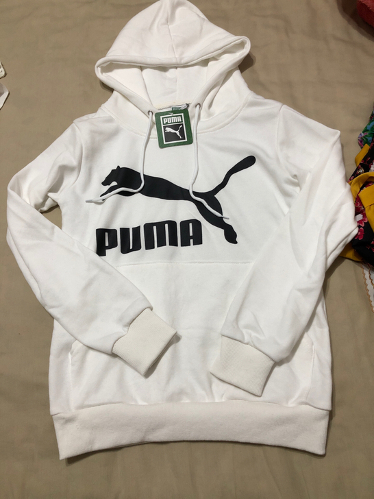 PUMA彪马 白色全棉毛圈面料带帽长袖卫衣
