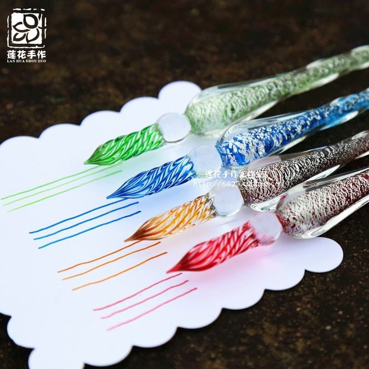 玻璃笔蘸水笔艺术彩色墨水试色沾水透明签字钢...