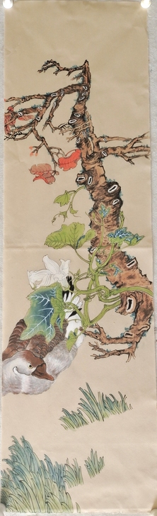 纯手工，仿古生宣纸，双勾填色花鸟画片一幅，...