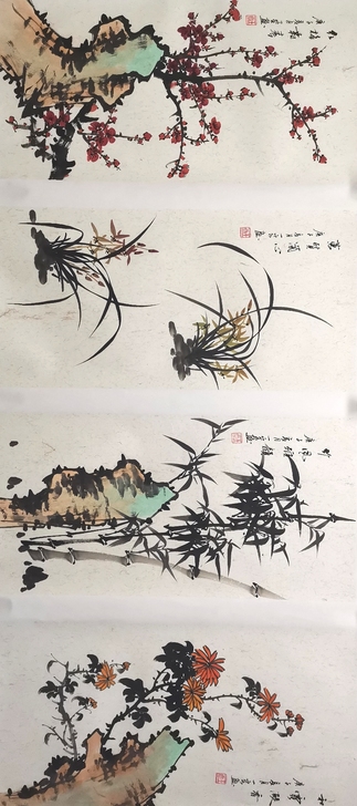 一级美术师王一容《梅兰竹菊》四条屏70*3...