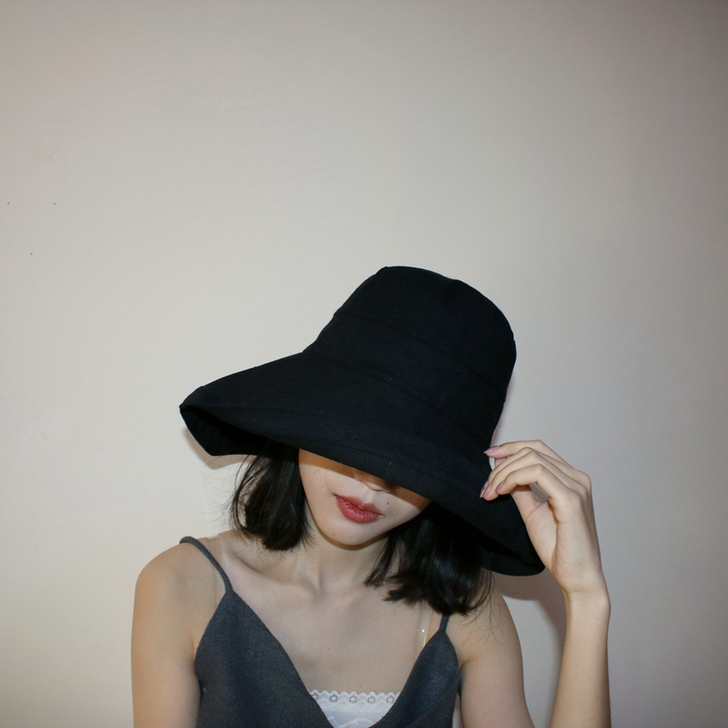 黑色渔夫帽女遮阳帽子夏韩版潮百搭网红太阳帽...