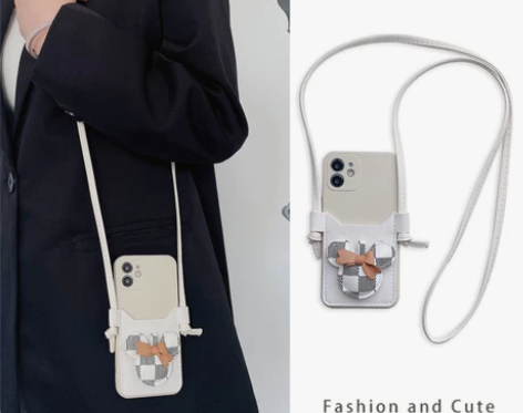 ?橙树原创苹果12手机壳 卡包带挂绳黑白格...