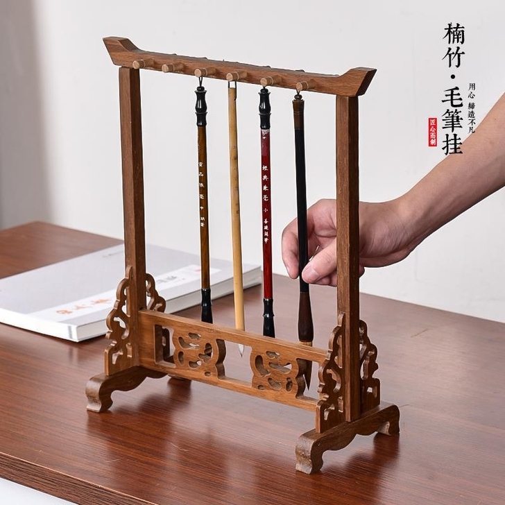 12挂楠竹笔架毛笔笔搁古风毛笔摆件画笔收纳...