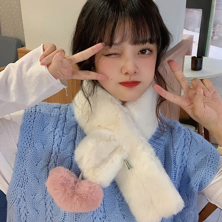 围巾女秋冬季百搭学生可爱少女仿兔毛绒韩版i...