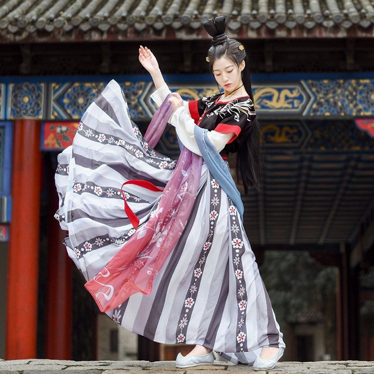 如梦霓裳汉服女夏装 坦领半臂襦裙枝间月交嵛...