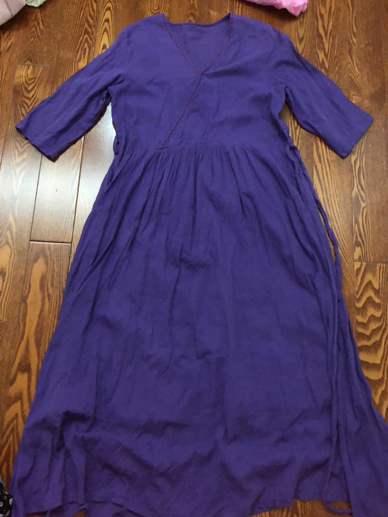 草堂棉麻连衣裙紫色