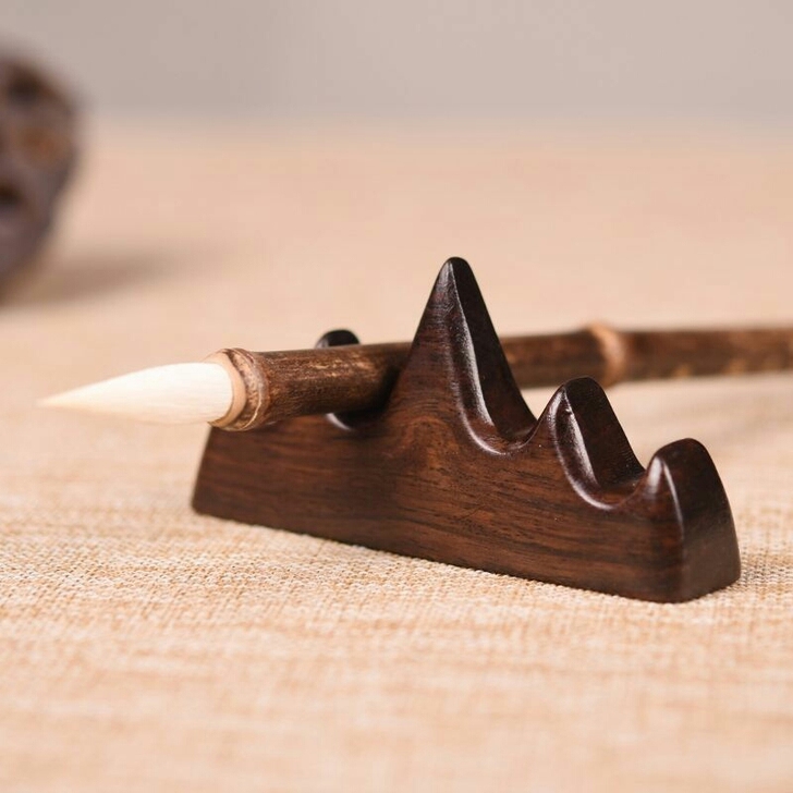 毛笔架黑梓木笔山笔搁书法用具实木创意笔架文...