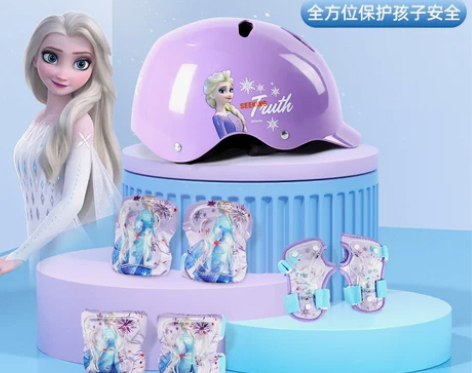 迪士尼轮滑护具儿童头盔骑行男女孩全套装滑板...