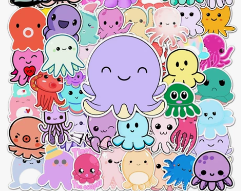 50张卡通章鱼涂鸦贴纸 可爱动物儿童贴纸D...