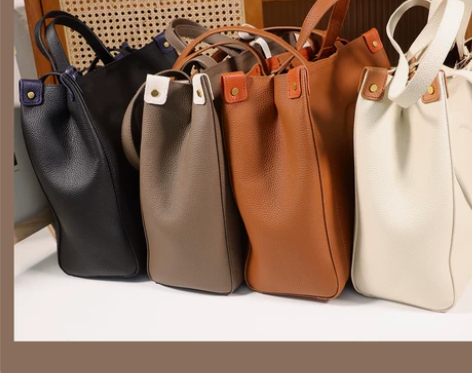 小众立体设计感 荔枝纹牛皮托特包 大容量手...