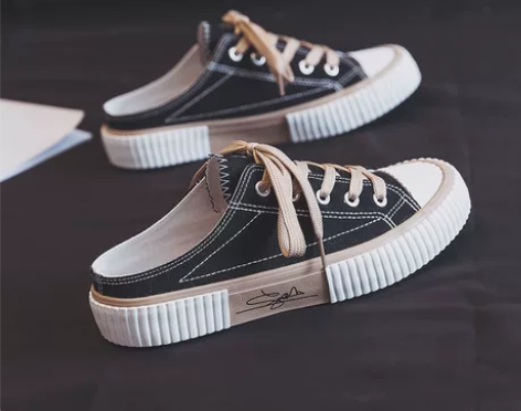 【全新包邮出】饼干鞋女半拖帆布鞋2022新...