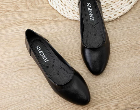 工作鞋女黑色平底软底粗跟职业上班面试单鞋