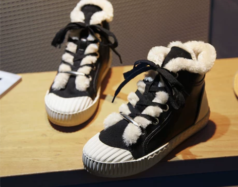 秋冬新款毛毛鞋女平底小白鞋板鞋内增高高帮鞋...