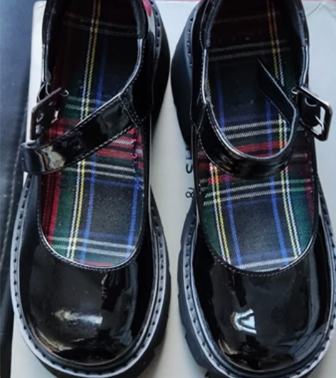 漆皮亮面大头娃娃鞋单鞋粗跟厚底鞋小码33码...