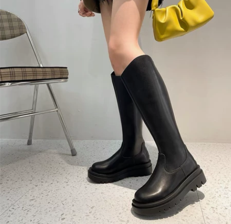 贾不假加绒长靴女2021秋冬新款高筒靴子长...