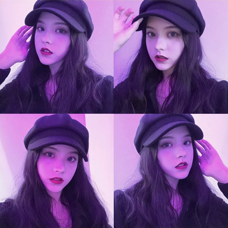 黑色鸭舌贝雷帽女潮秋冬网红款八角帽子