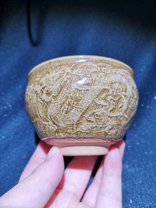 龙窑柴烧龙凤呈祥冰裂玉子建盏主人杯 拍卖