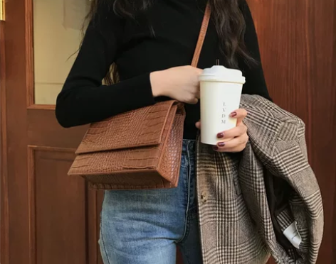 小众设计最小的海纯色简约大气百搭鳄鱼纹翻盖...