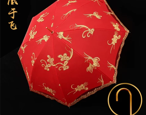 【狂欢价】红伞结婚新娘伞红色出嫁雨伞中式古...