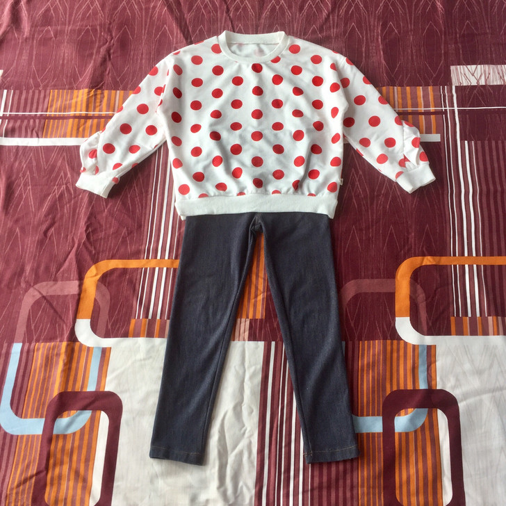 女童圆领波点卫衣长袖爱心上衣娃娃衫长裤非安...