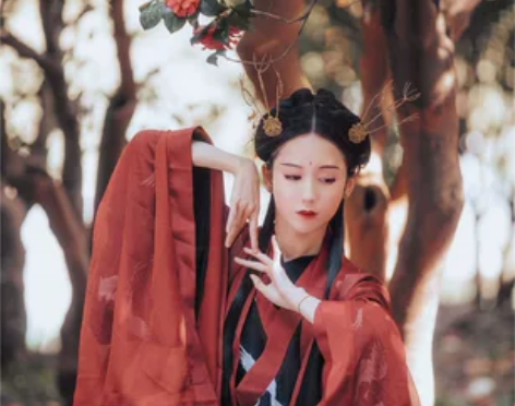 兰若庭汉服    魏晋风广袖交领襦裙朱墨全...