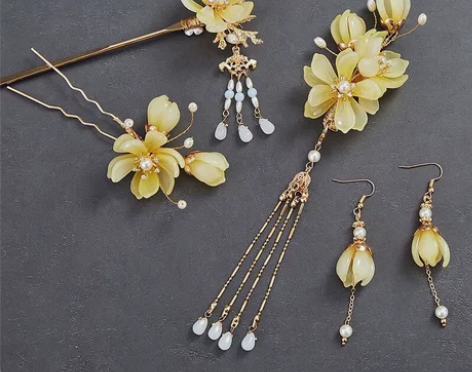 旗袍汉服发簪配饰玉兰花盘发古风头饰流苏步摇...