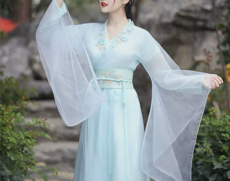 汉服女夏中国风原创古风蓝色古装广袖流仙裙改...