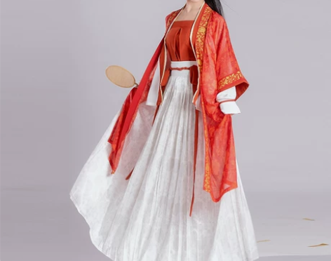 棠梨汉服鎏金华宋制长衫褙子飞机袖齐腰褶裙红...