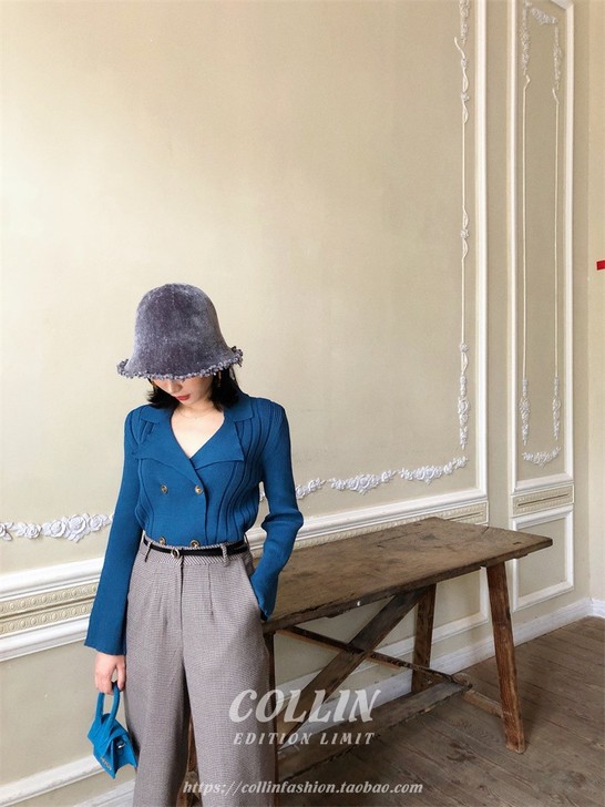 COLLIN 毛边画家帽贝雷帽女新款复古灰...