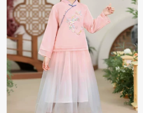 女童古装汉服超仙中国风套装襦裙春秋款小女孩...