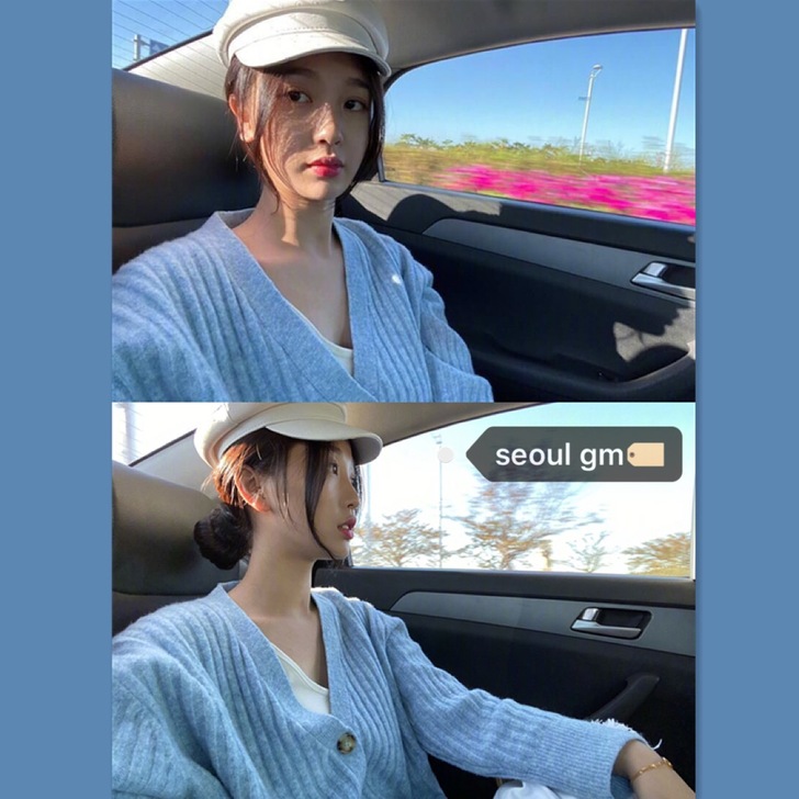 SEOUL韩风chic虞书欣同款甜美奶蓝色...