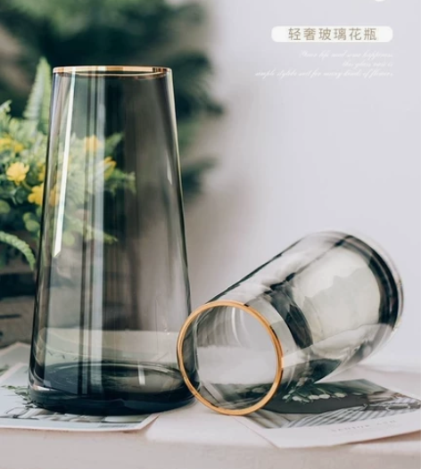 【低价处理】轻奢简约描金玻璃花瓶客厅干花鲜...