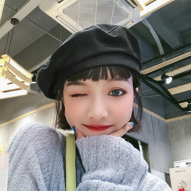 2020网红新款黑色贝雷帽女夏潮ins百搭...