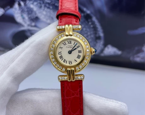 卡地亚银包金石英钻石女表24表径后镶钻Ca...