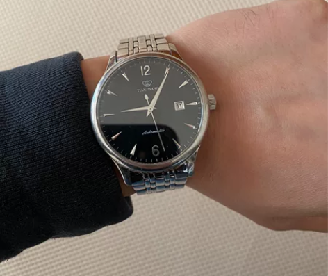 天王经典款5845 自动机械腕表日历钢带防...