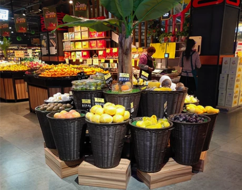 收纳篮水果超市水果仿藤编堆头篮果蔬陈列筐塑...