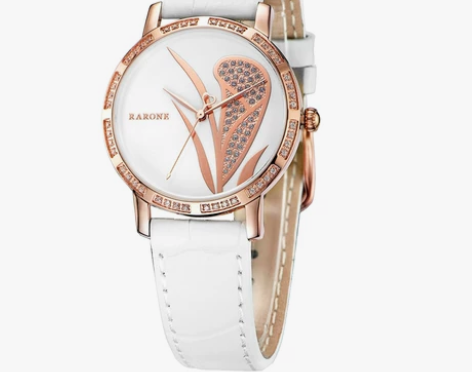 ?雷诺手表 真皮表带圆型手表日历石英表 女...