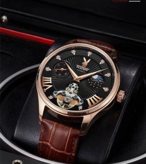 正品欧美花花公子手表男士机械表全自动镂空陀...