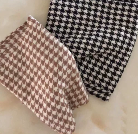 秋冬长款保暖格子羊绒针织千鸟格豹纹刺绣图案...